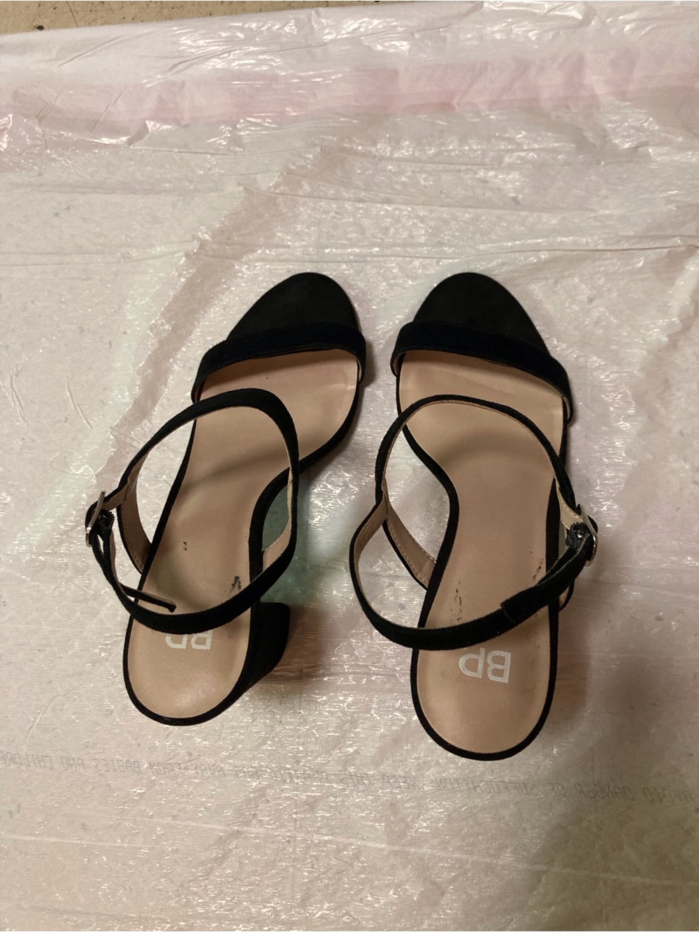 bp Lea Black Suede Ankle-Strap Block Heel Sandals